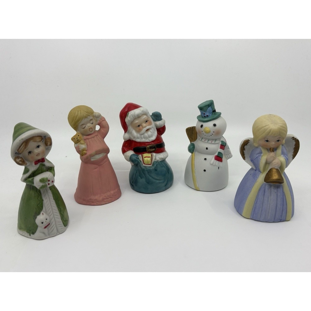 Jasco 1978 Merri-Bells Fine Bisque Porcelain Figurine Bells Vintage Set of 5